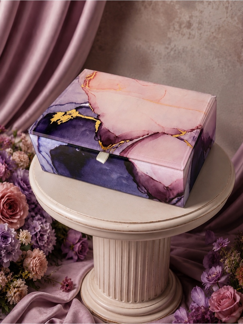 Rachel Zoe Decorative Glass Storage Box – Pink & Purple Elegant Marble Design